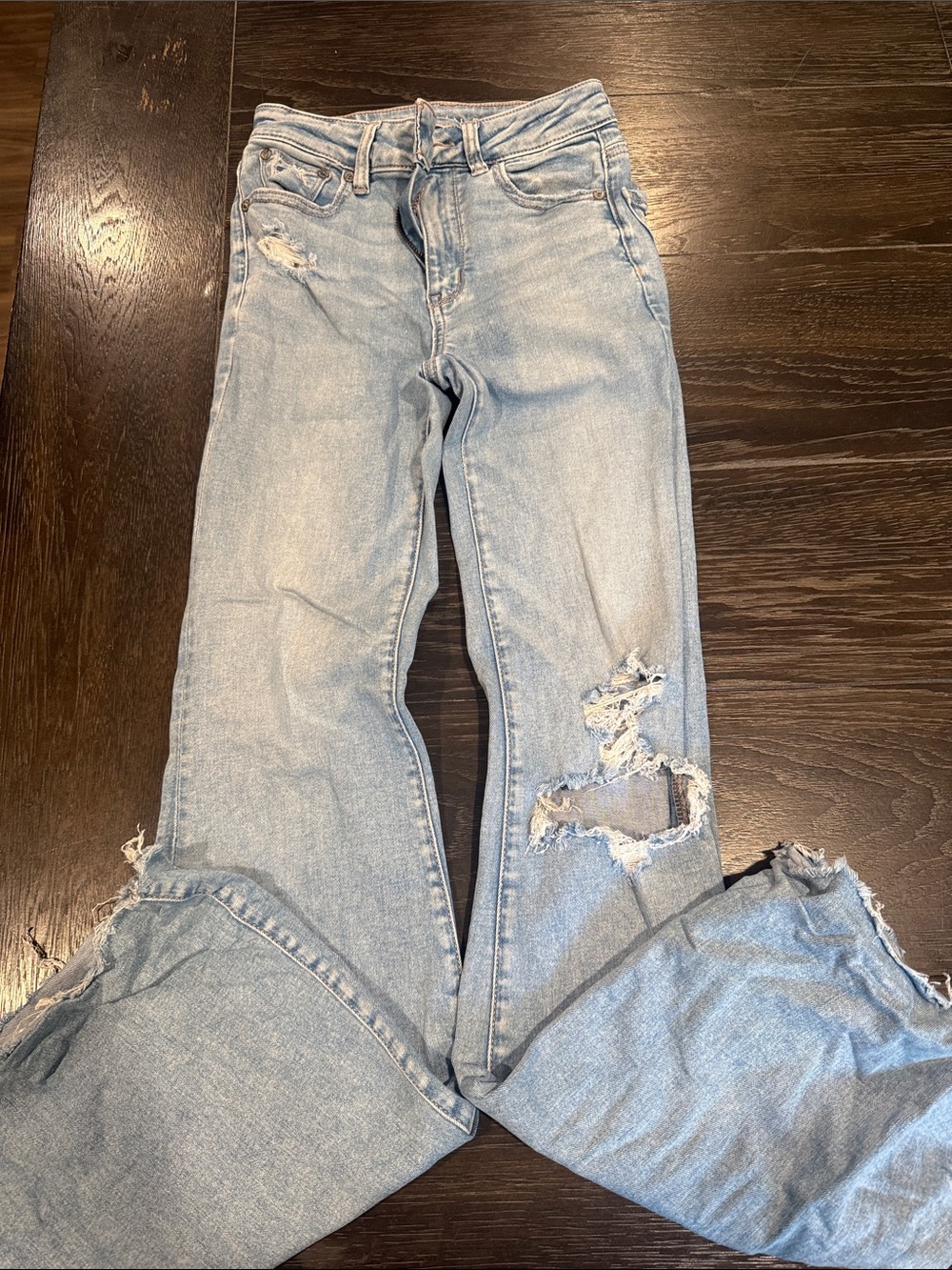 American Eagle Outfitters Light Blue Distressed Flare Jeans